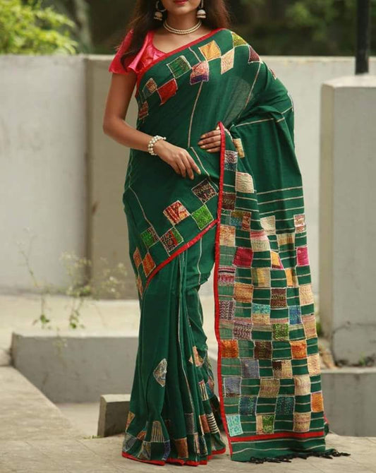 Green Pure Cotton Khesh Sarees - Dailybuyys