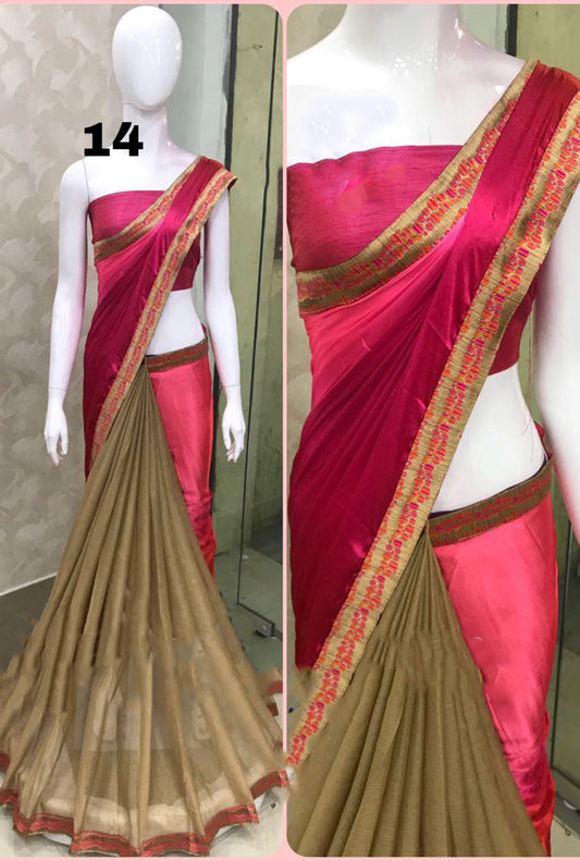 Purple Beige Georgette Sarees - Dailybuyys