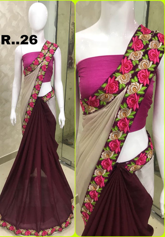 Purple Maroon Georgette Sarees - Dailybuyys