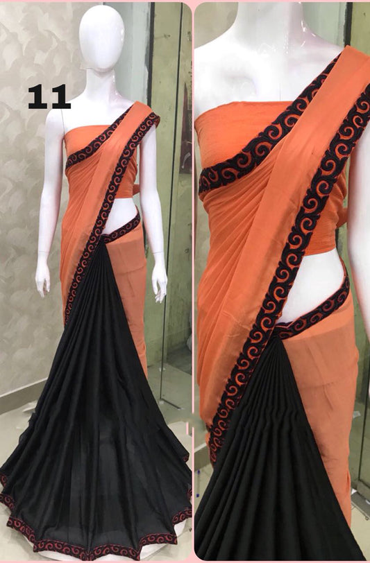 Orange Black Georgette Sarees - Dailybuyys
