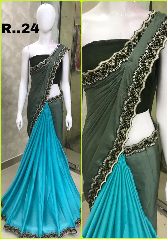 Grey Blue Georgette Sarees - Dailybuyys