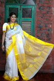 Yellow Beige  Block Printed Pure Silk Mark Certified Tussar Silk Sarees