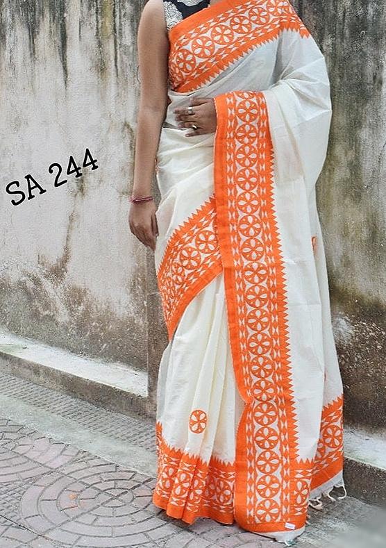 Orange Beige Applique Sarees - Dailybuyys