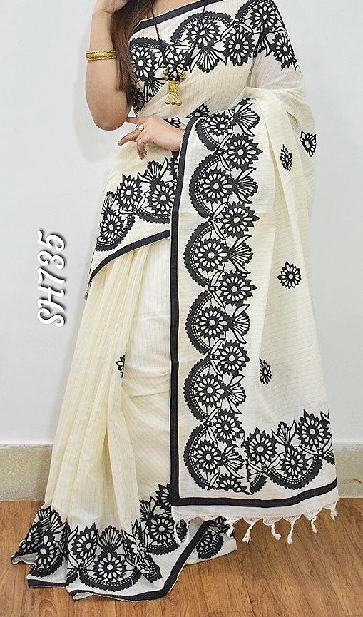 Black Beige Applique Sarees - Dailybuyys