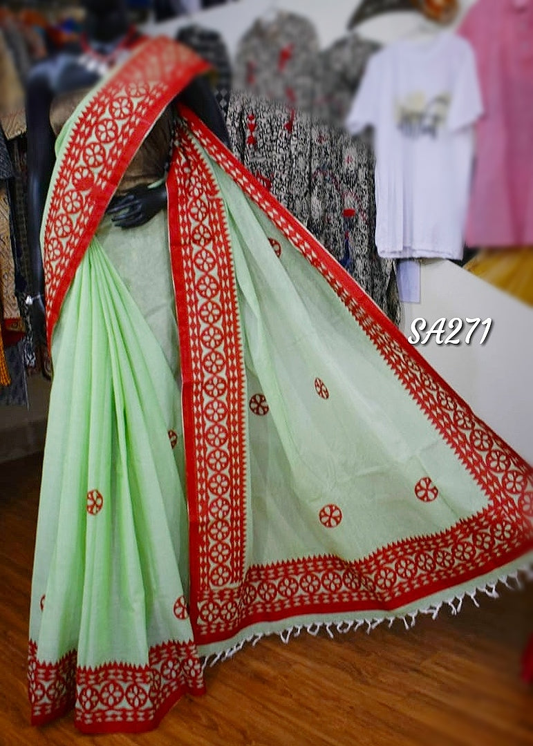 Red Green Applique Sarees - Dailybuyys