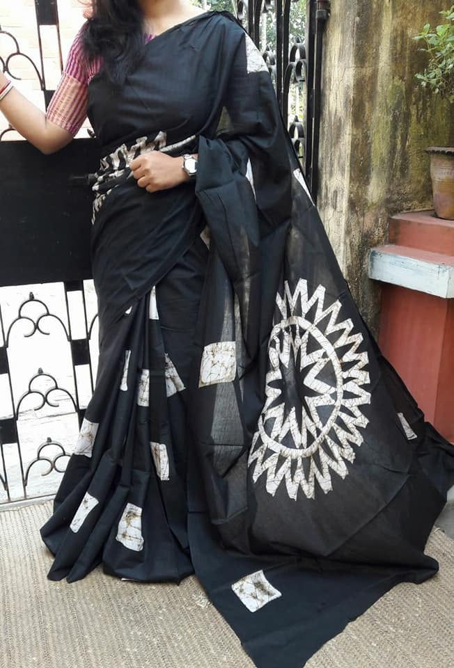 Black Mulmul Batik Sarees