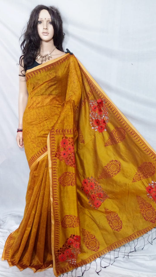 Yellow Pure Cotton Silk Sarees - Dailybuyys