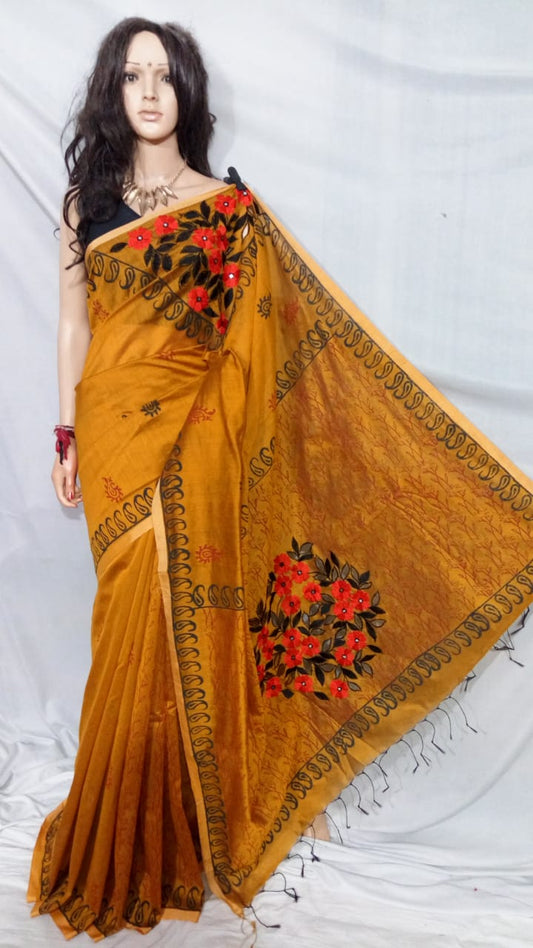 Yellow Pure Cotton Silk Sarees - Dailybuyys
