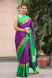 Violet Green Pure Cotton Silk Sarees Get Extra 10% Discount on All Prepaid Transaction