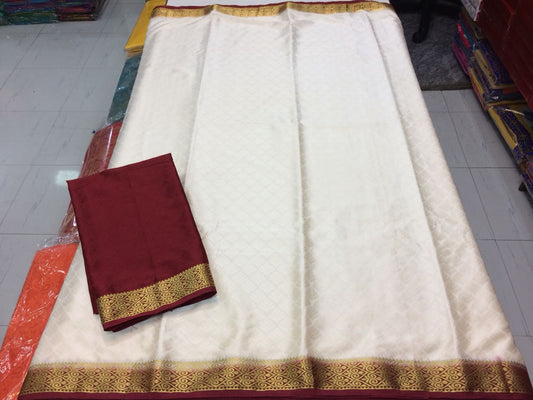 White Maroon Pure Silk Sarees - Dailybuyys