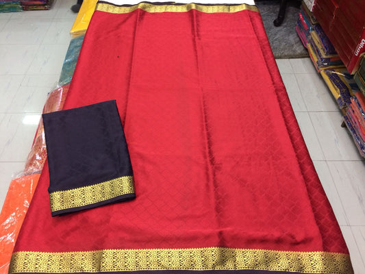 Red Blue Pure Silk Sarees - Dailybuyys