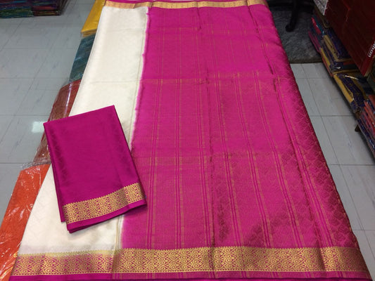 Purple White Pure Silk Sarees - Dailybuyys