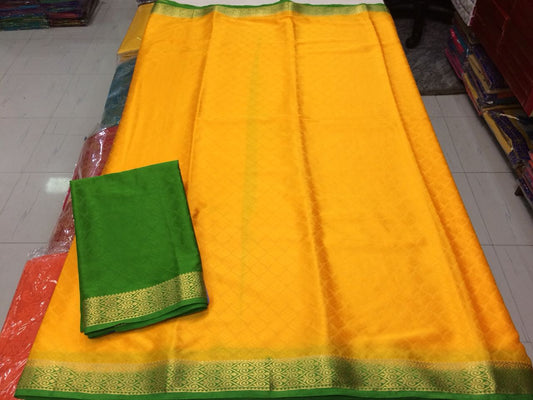 Yellow Green Pure Silk Sarees - Dailybuyys