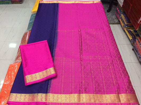 Purple Blue Pure Silk Sarees - Dailybuyys