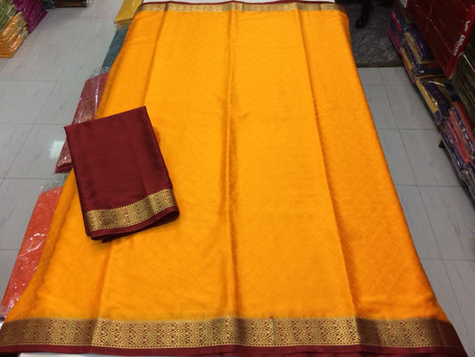 Yellow Maroon Pure Silk Sarees - Dailybuyys