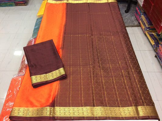 Maroon Orange Pure Silk Sarees - Dailybuyys