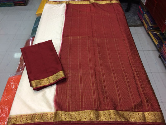 Maroon White Pure Silk Sarees - Dailybuyys