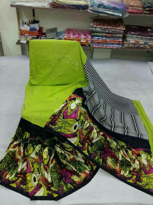 Green Black Pure Cotton Khesh Sarees - Dailybuyys