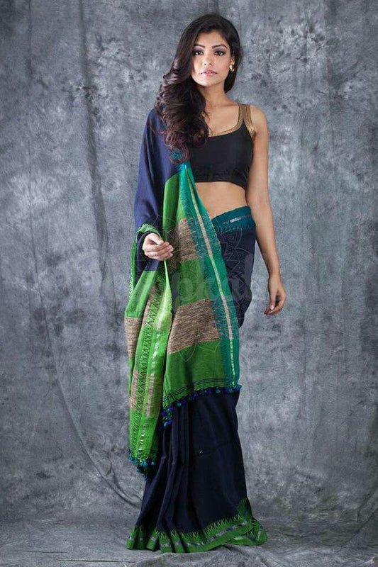 Blue Green Handloom Khadi Sarees - Dailybuyys