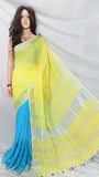 Yellow Blue 80 Count Pure Linen Sarees