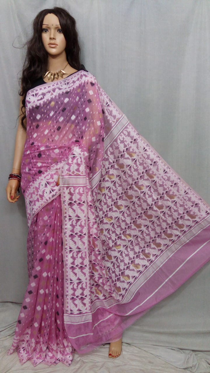 Purple Beige Dhakai Jamdani Sarees - Dailybuyys