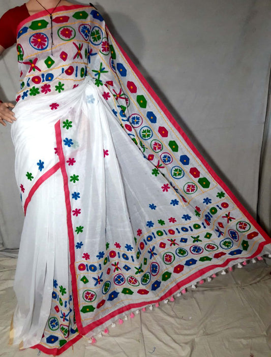 White Pure Cotton Silk Sarees - Dailybuyys