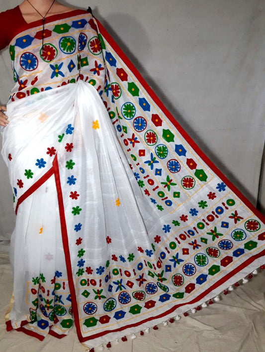 White Pure Cotton Silk Sarees - Dailybuyys