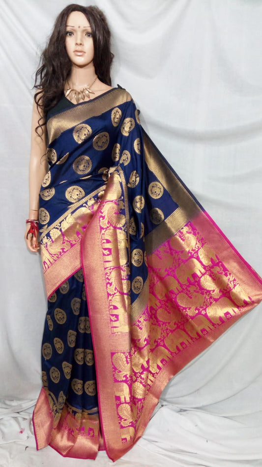 Blue Purple Pure Silk Sarees - Dailybuyys