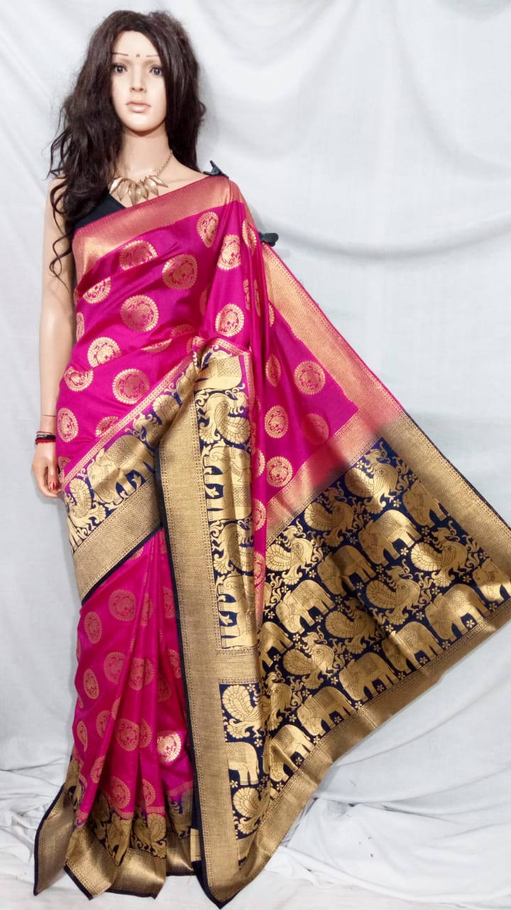 Purple Black Pure Silk Sarees