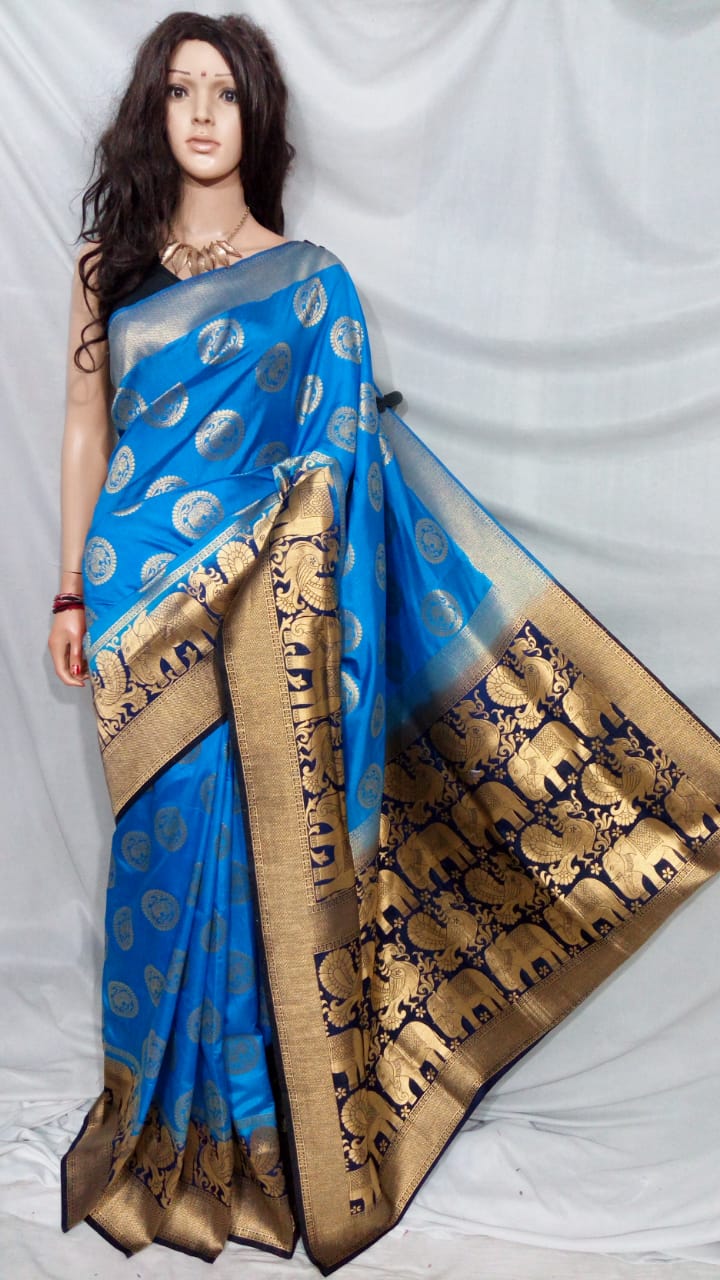 Blue Black Pure Silk Sarees - Dailybuyys
