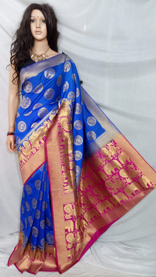 Blue Red Pure Silk Sarees - Dailybuyys