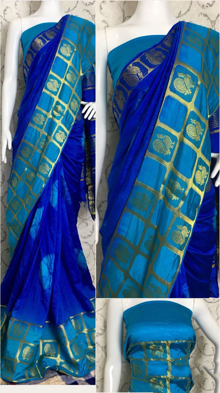 Blue Raw Silk Sarees - Dailybuyys