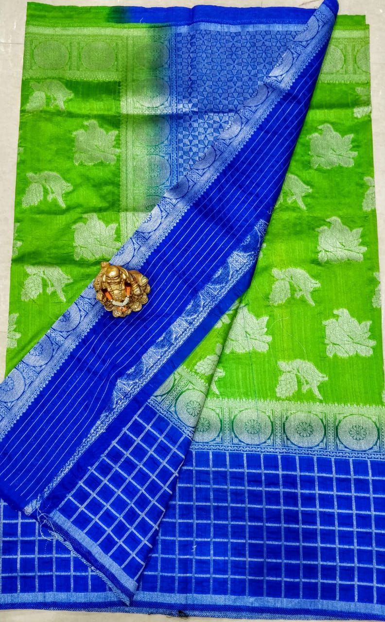Green Blue Dupion Silk Sarees - Dailybuyys
