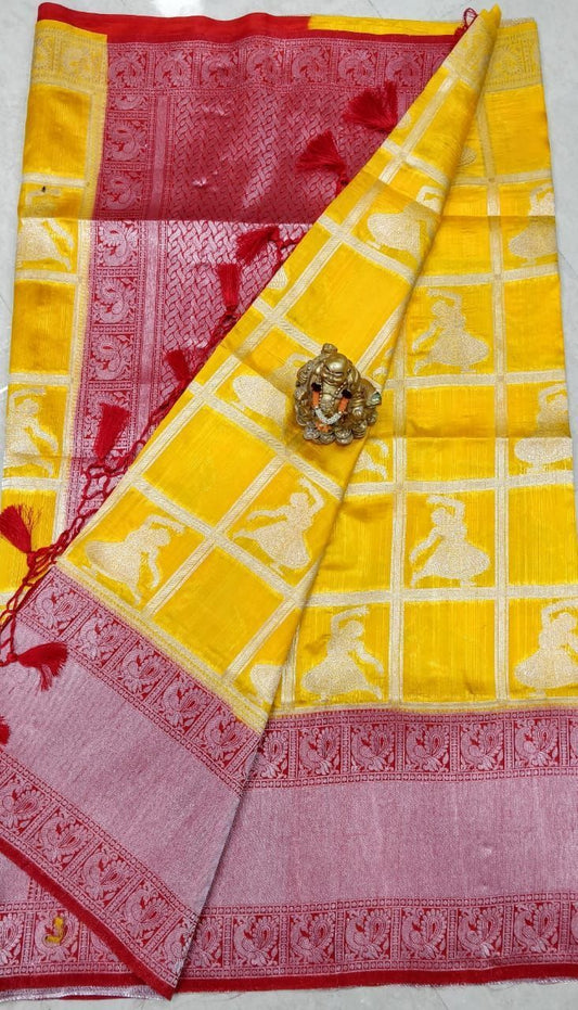 Yellow Red Dupion Silk Sarees - Dailybuyys