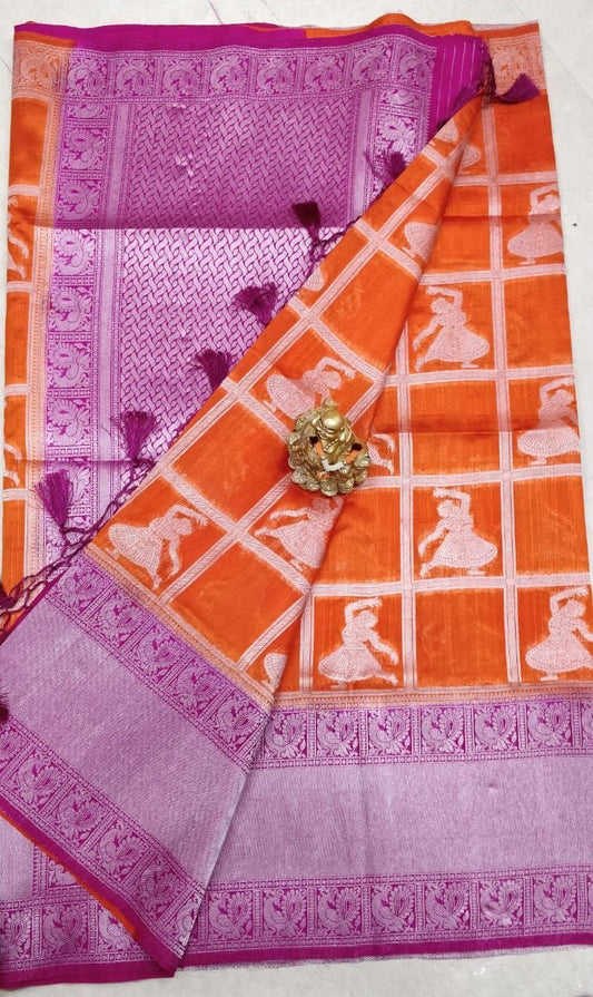 Purple Orange Dupion Silk Sarees - Dailybuyys