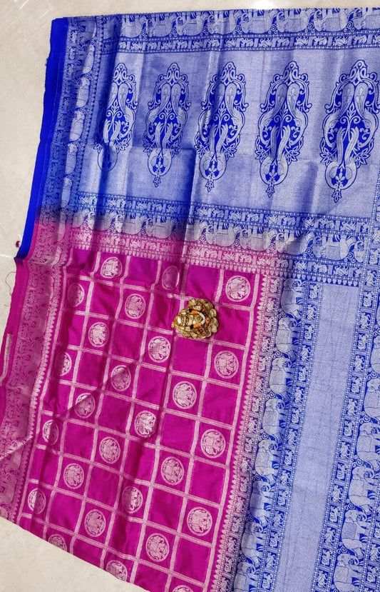 Purple Blue Dupion Silk Sarees - Dailybuyys