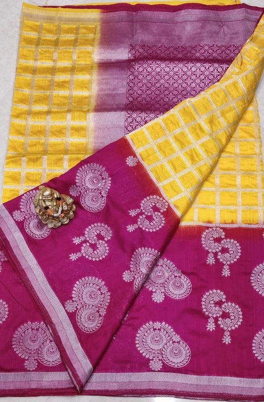 Yellow Purple Dupion Silk Sarees - Dailybuyys