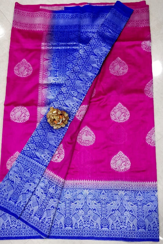 Purple Blue Dupion Silk Sarees - Dailybuyys
