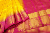 Yellow Purple Block Printed Pure Silk Mark Certified Tussar Silk Sarees