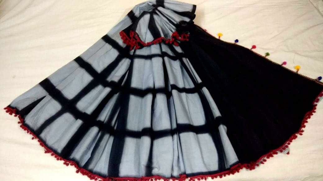 Grey Black Mulmul Pure Cotton Sarees - Dailybuyys