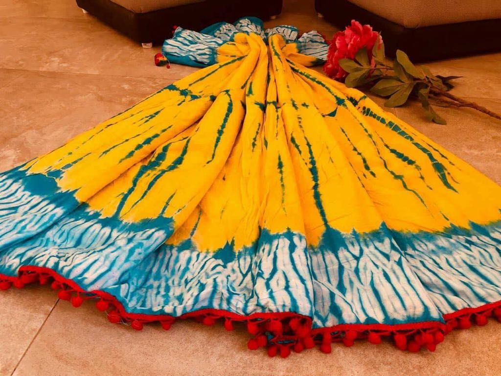 Yellow Mulmul Pure Cotton Sarees - Dailybuyys