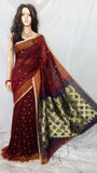 Maroon Pure Cotton Handloom Sarees Get Extra 10% Discount on All Prepaid Transaction