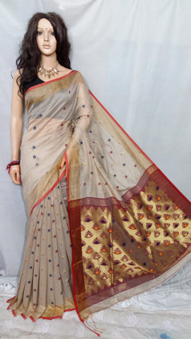 Beige Pure Cotton Handloom Sarees Get Extra 10% Discount on All Prepaid Transaction