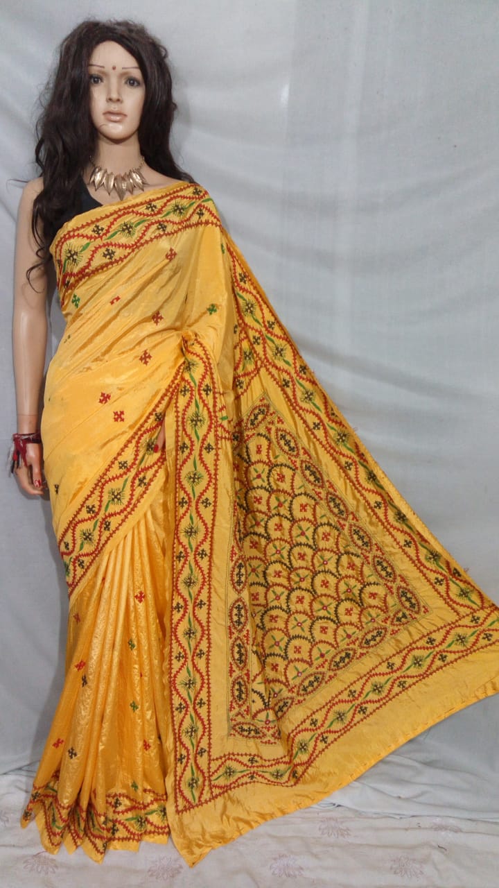 Yellow Dupion Silk Sarees - Dailybuyys