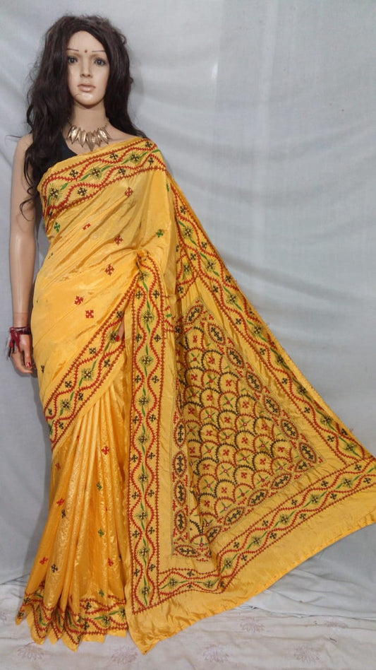 Yellow Dupion Silk Sarees - Dailybuyys