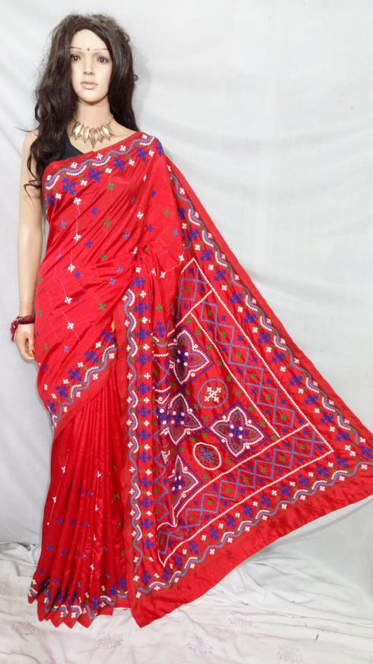 Red Dupion Silk Sarees - Dailybuyys
