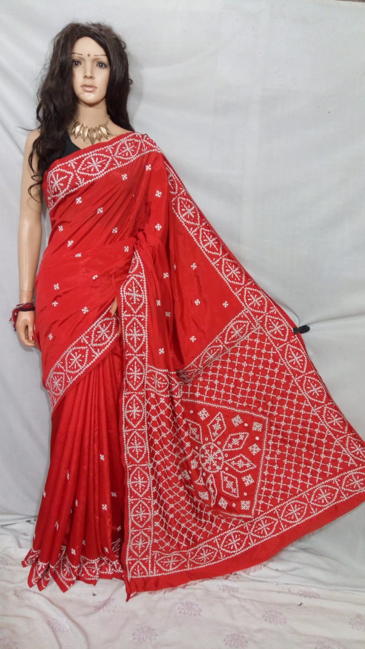 Red Dupion Silk Sarees - Dailybuyys