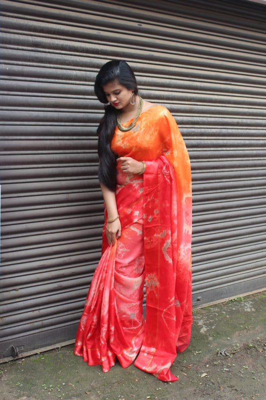Orange Pure Cotton Handloom Sarees - Dailybuyys