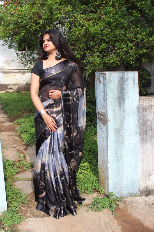 Black Pure Cotton Handloom Sarees - Dailybuyys