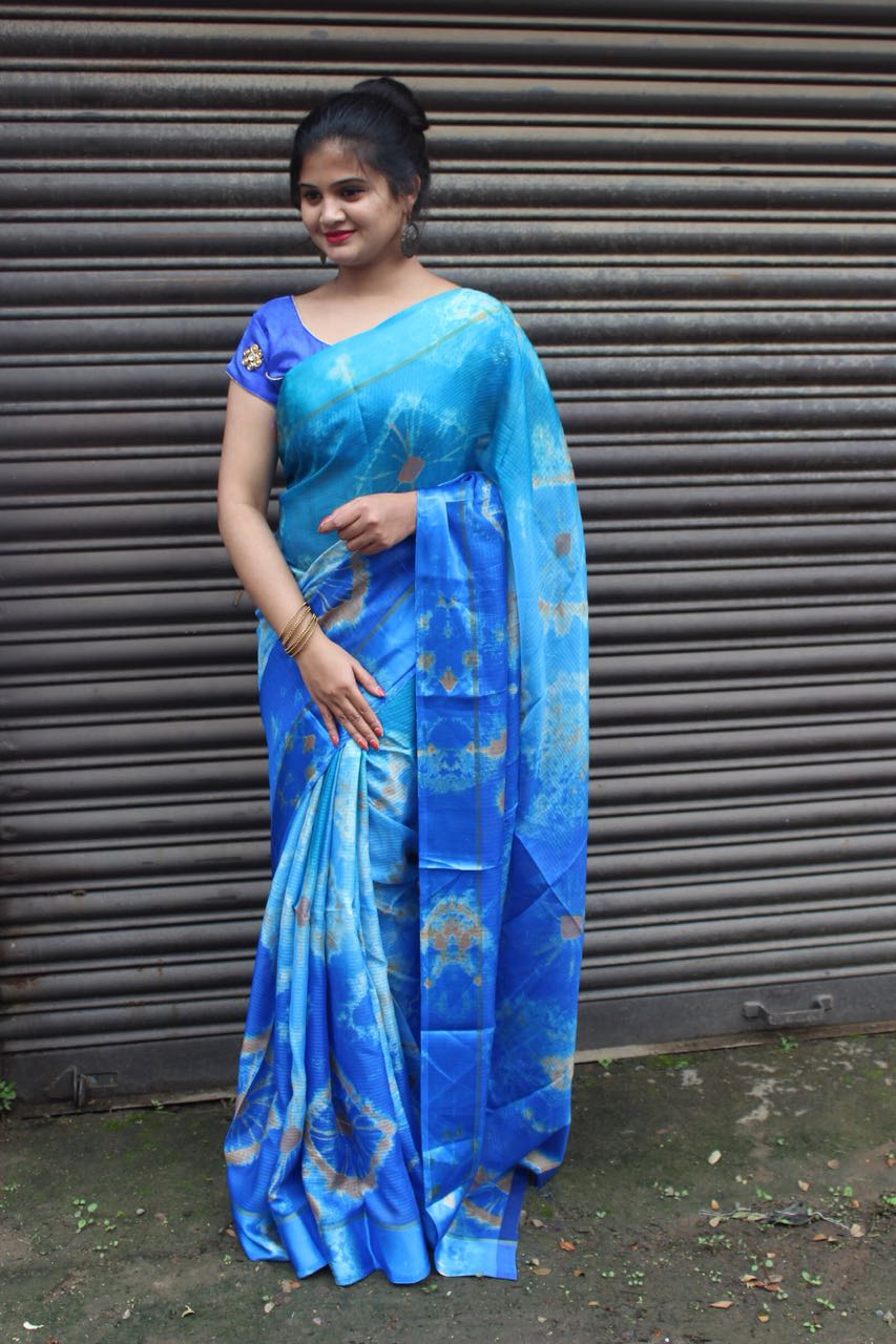 Blue Pure Cotton Handloom Sarees - Dailybuyys